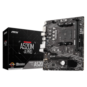 MSI A520M-A PRO Gaming Motherboard (AMD AM4, DDR4, PCIe 4.0, SATA 6Gb/s, Dual M.2, USB 3.2 Gen 1, DVI/HDMI, Micro-ATX)